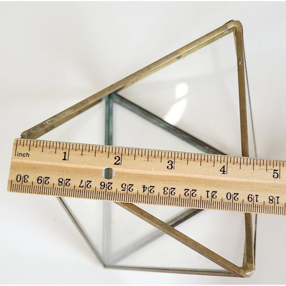 Geometric Brass & Glass Terrarium Succulent Holder Centerpiece Gold Tone Vintage - Picture 8 of 9